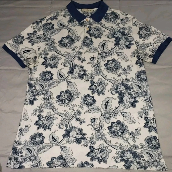 Etro Other - Etro Polo Shirt Mens Blue-Ehite Print Size Large